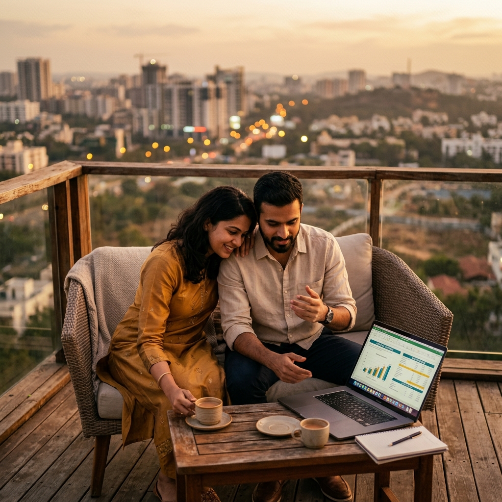 Young Indian couple planning their future